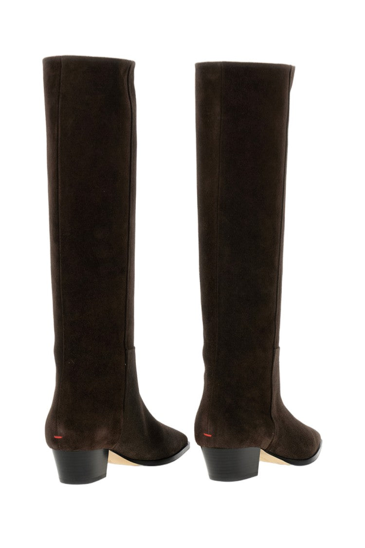 Aeydē Brown Medea High-Heeled Calfskin Mid-Calf Boots