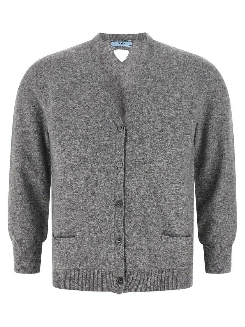 Prada V-Neck Cashmere Cardigan With Button Closure And Logo Detail