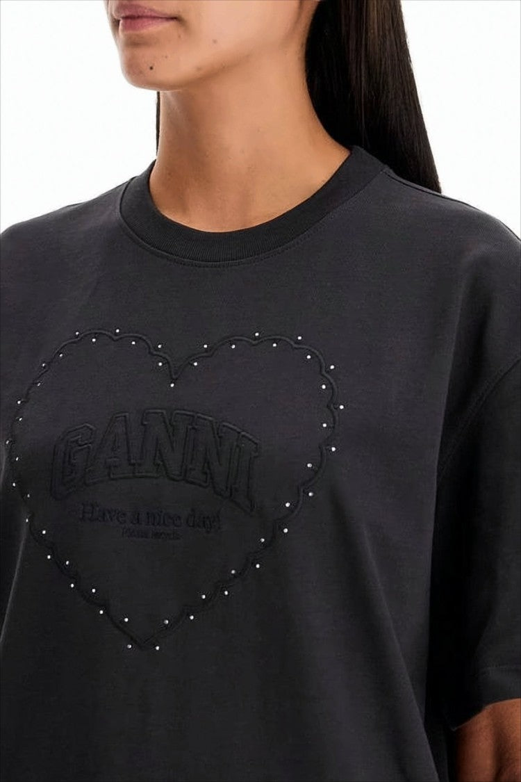 Ganni Relaxed-Fit Short-Sleeve T-Shirt With Heart Design