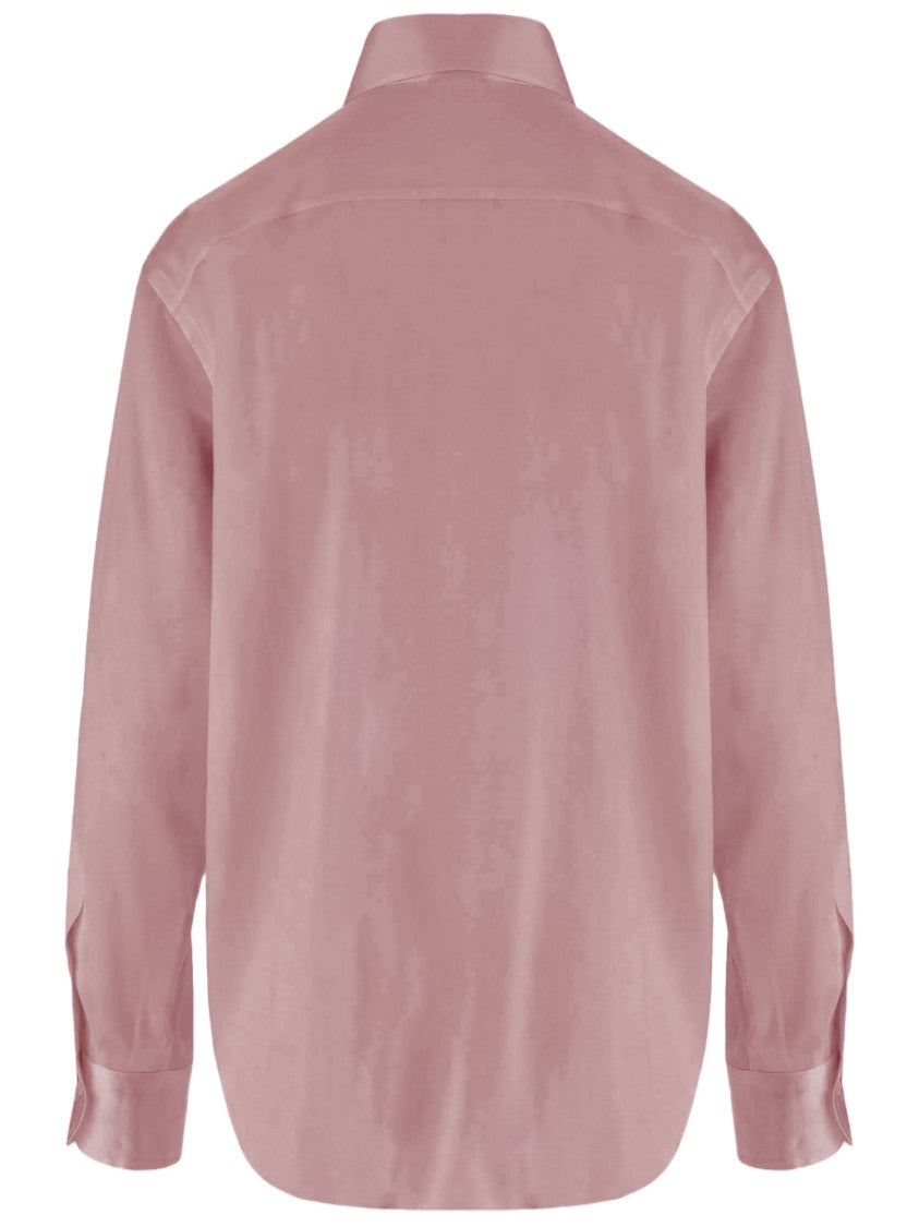 Her Shirt Stretch Silk Shirt With Classic Collar And Curved Hem