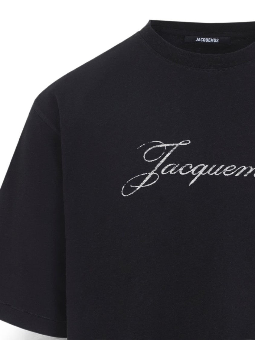 Jacquemus Relaxed Fit Black T-Shirt With Cursive Script Logo