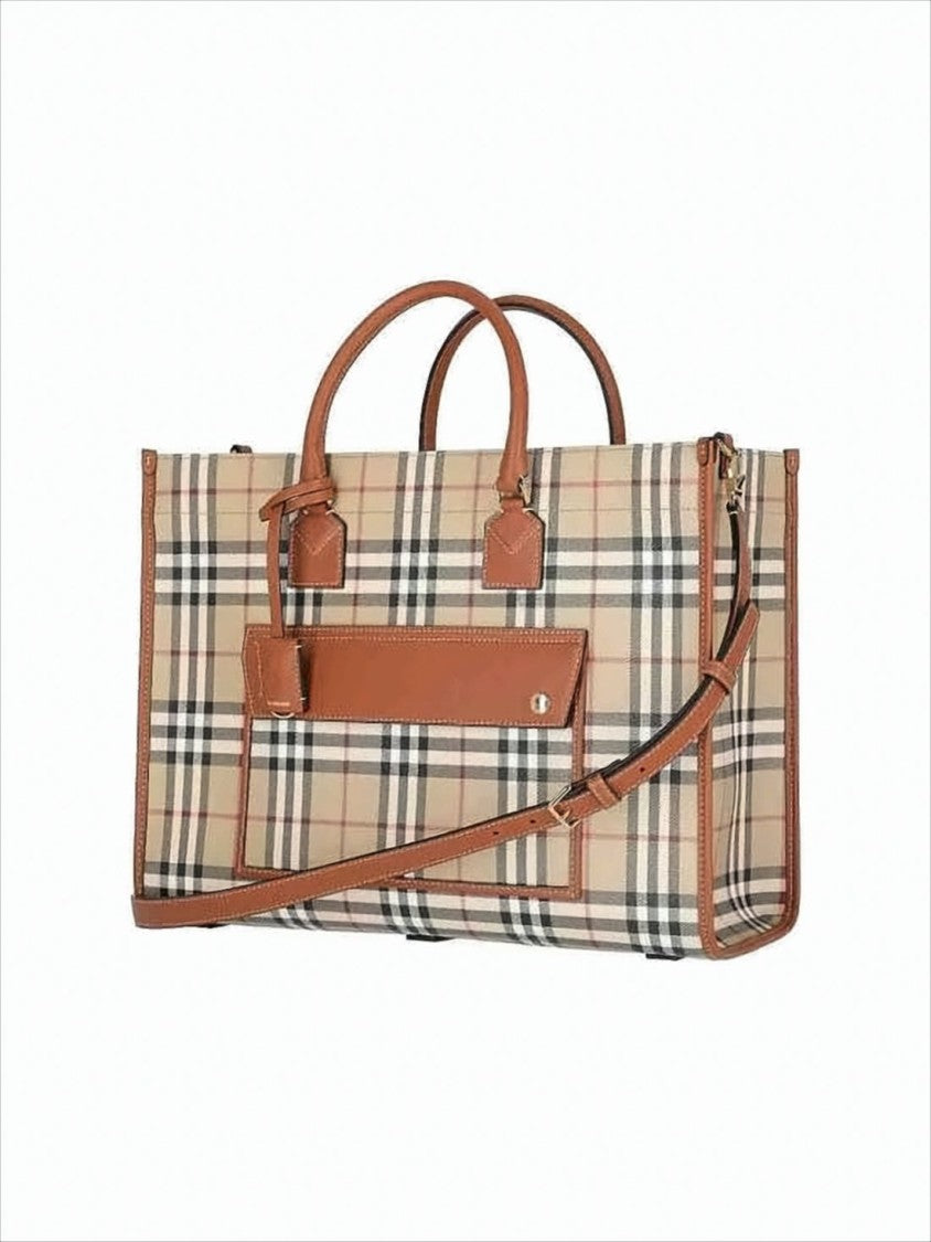 Burberry Check Pattern Tote Bag