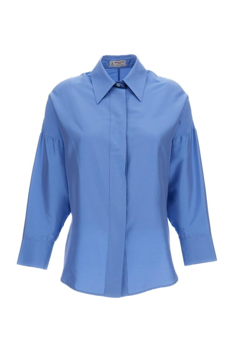 Alberto Biani Oversized Light Blue Silk Shirt
