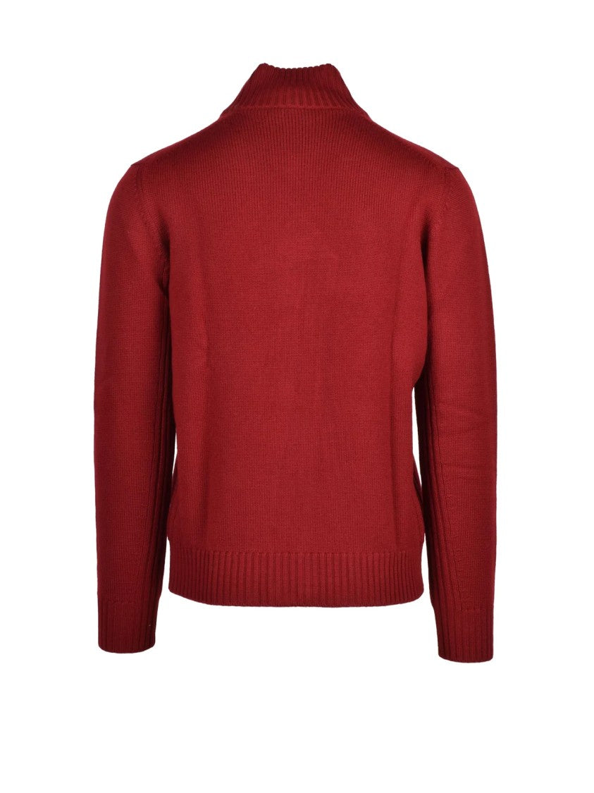 Kangra Red Merino Wool Zip Cardigan