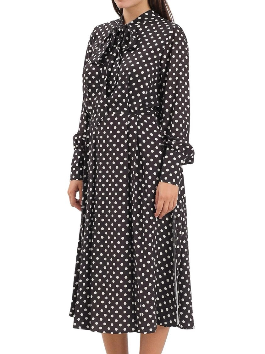 Mar De Margaritas Pleated Midi Dress With Gathered Sleeves And Polka Dot Pattern