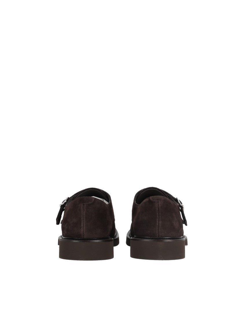 Doucal's Visone Terre Double Buckle Cap Toe Suede Shoes