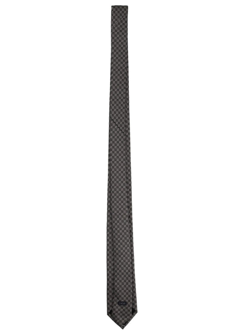 Dior Silk Tie With Subtle Diamond Pattern