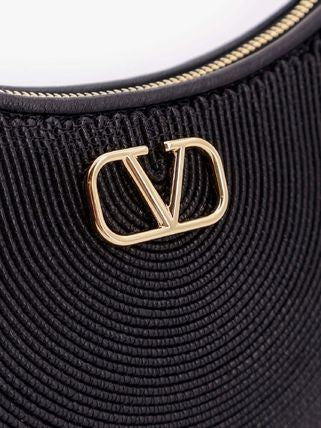 Valentino Garavani Crescent-Shaped Textured Lambskin Shoulder Bag With Metallic Emblem