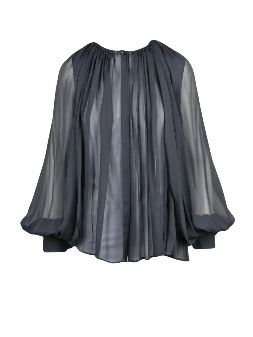 Semi Couture Grey Acetate-Blend Pleated Voile Blouse