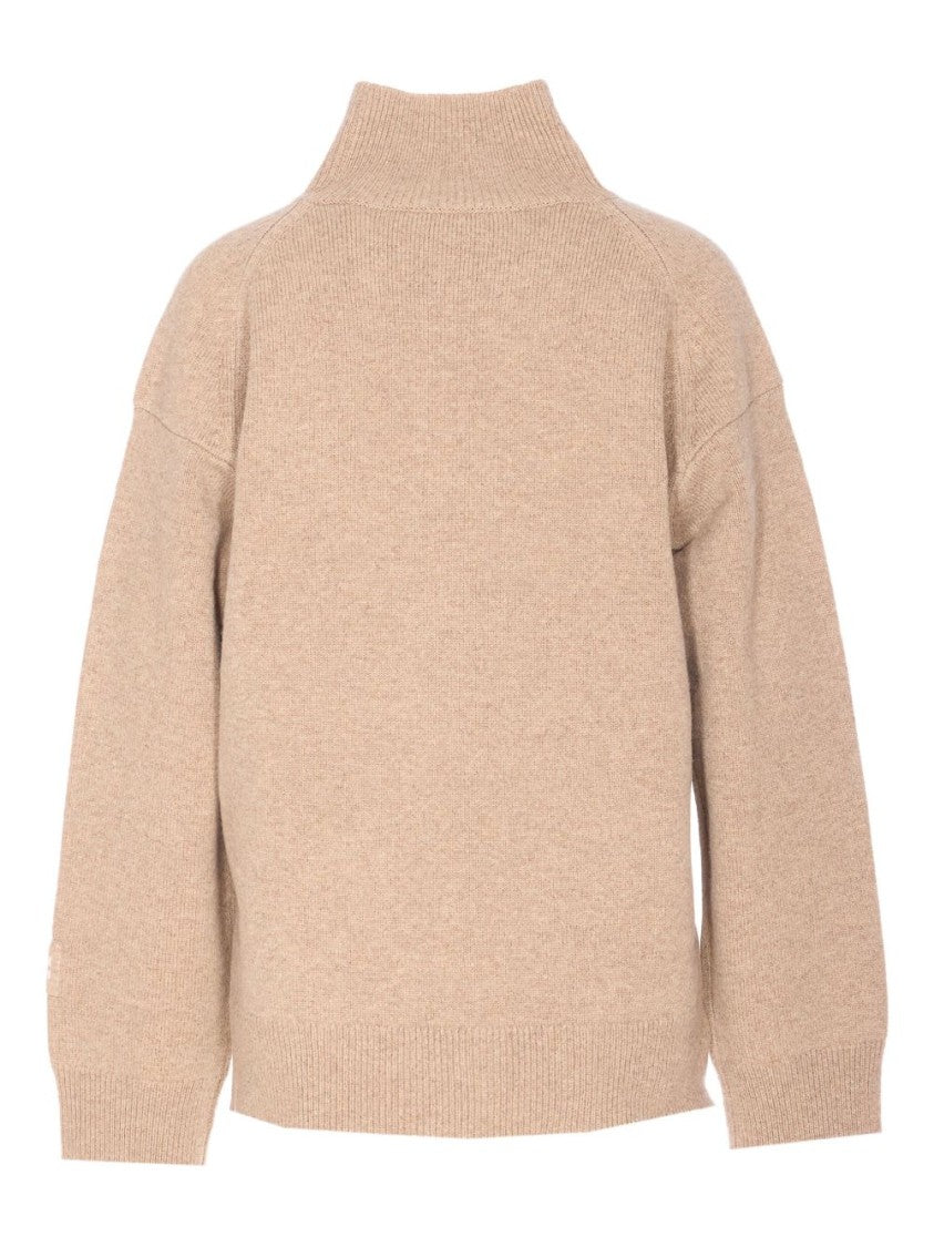 Tory Burch Beige Knit Sweater With Ribbed Mock Neck