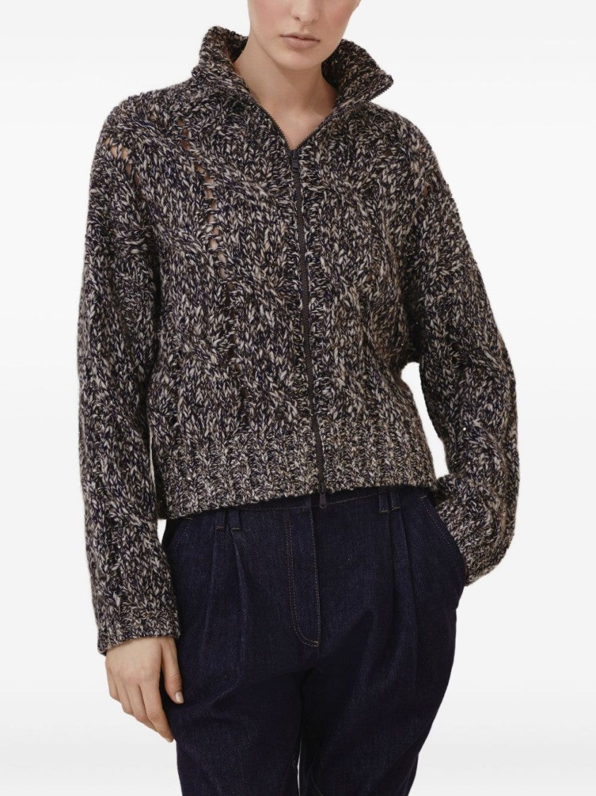 Brunello Cucinelli High Collar Textured Knit Sweater