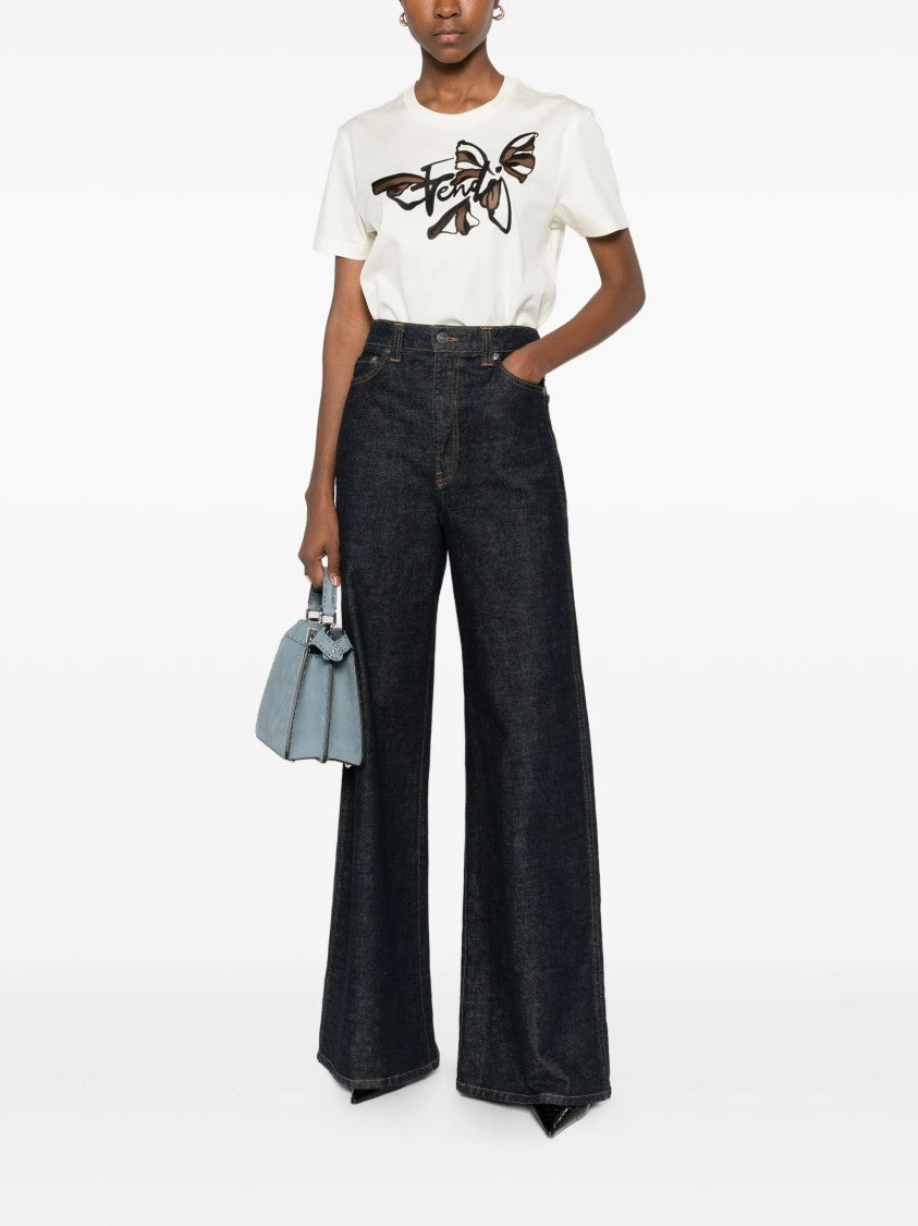Fendi Nigthfly Off-White Abstract Butterfly Graphic T-Shirt