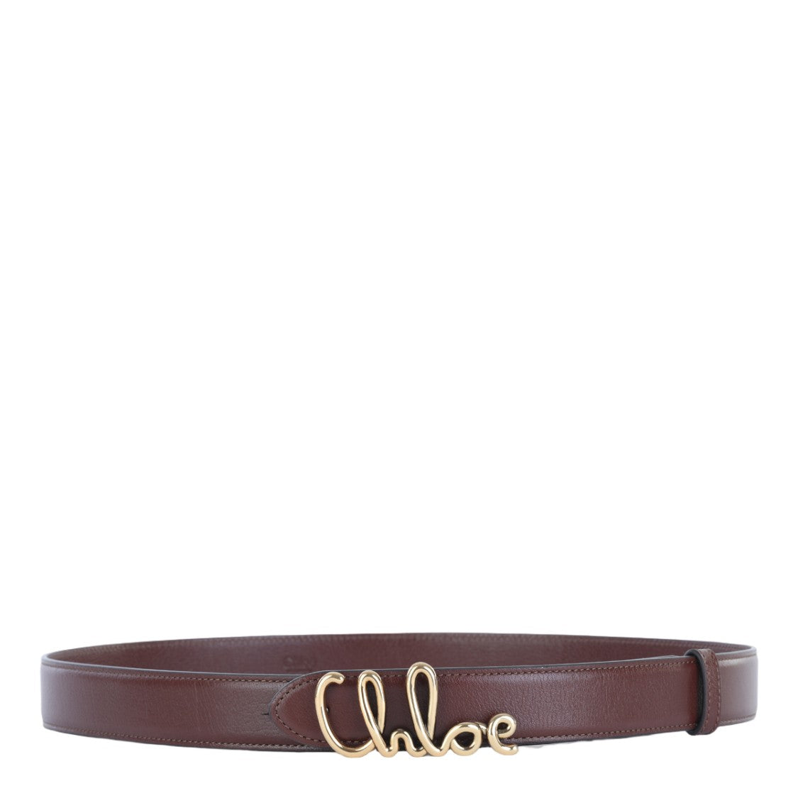 Chloé Brown Leather Belt With Gold-Tone Cursive Buckle