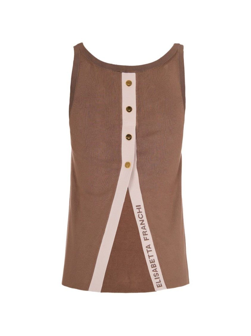 Elisabetta Franchi Ribbed Knit Top With Back Split And Gold-Tone Buttons