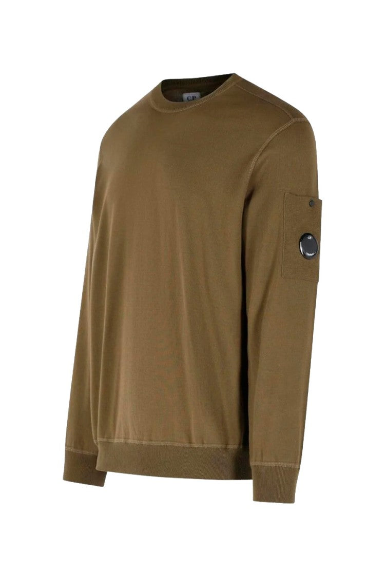 C.P. Company Olive Brown Lens Detail Crew-Neck Cotton Sweatshirt