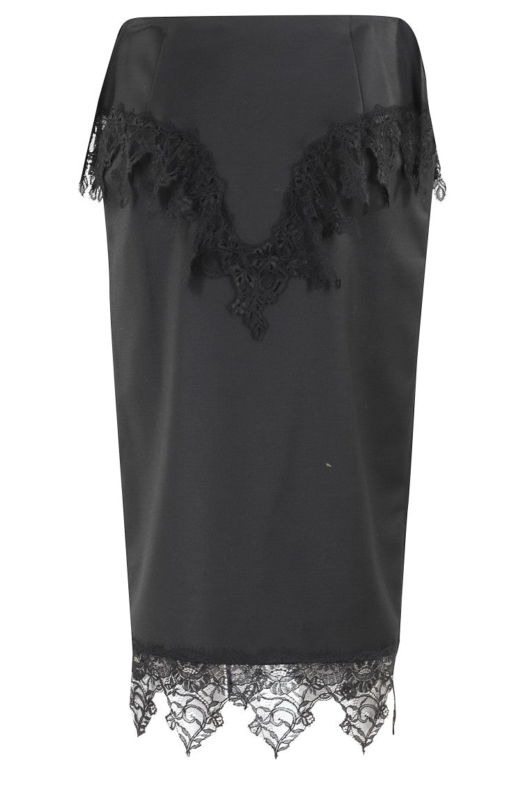 Blumarine Chiffon Midi Skirt With Scalloped Lace Appliqué