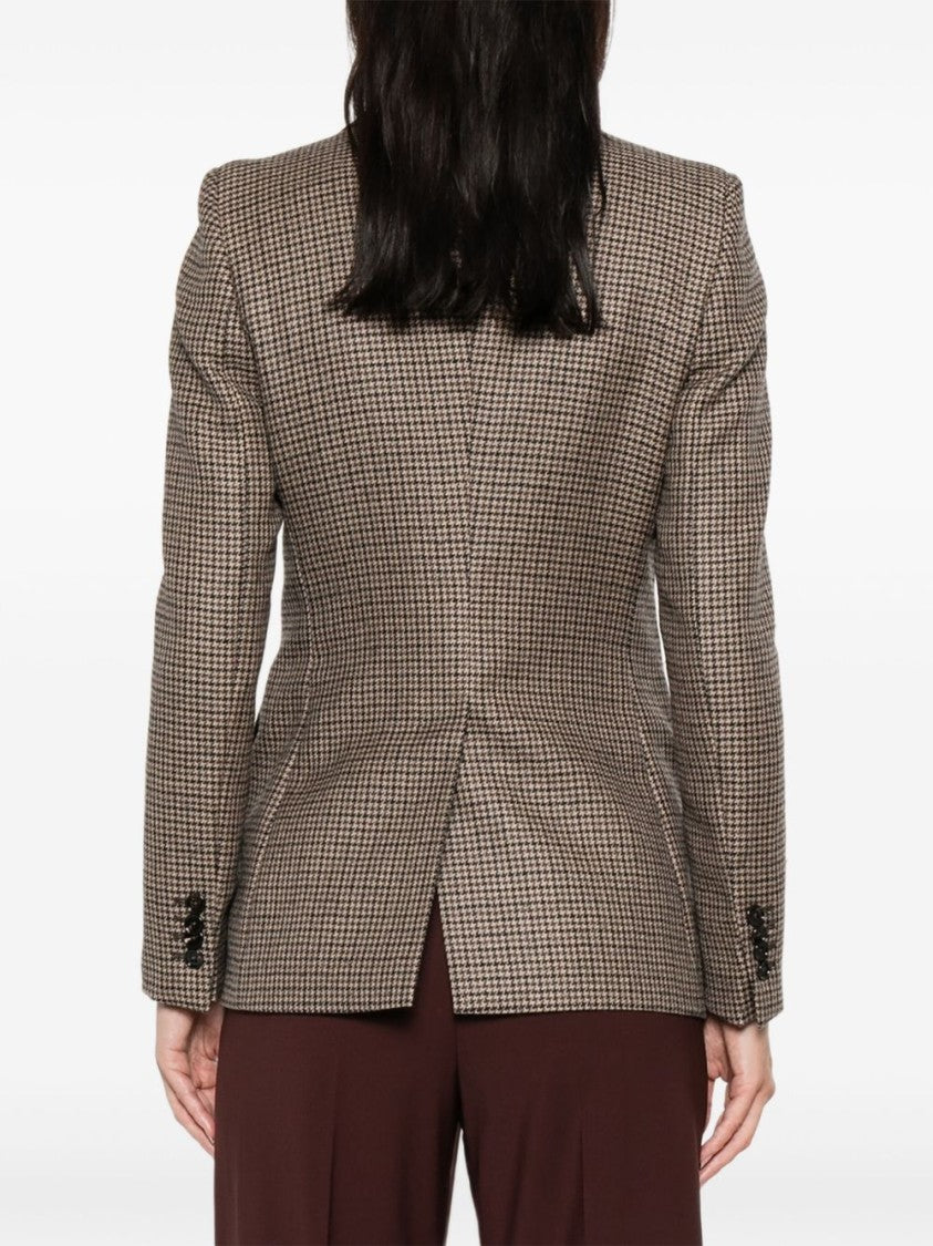 Tagliatore Houndstooth Patterned Brown Tailored Jacket