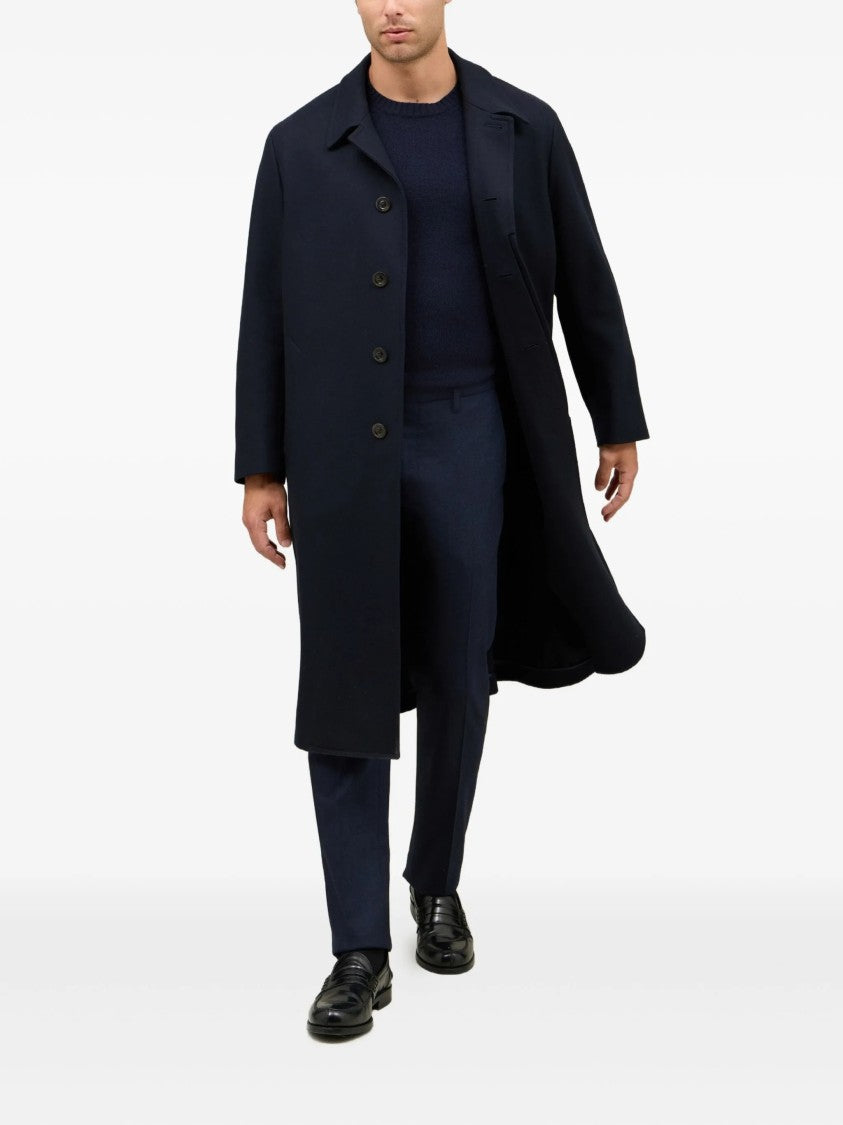 Boglioli Minimalist Blue Coat With Concealed Button Placket And Classic Collar
