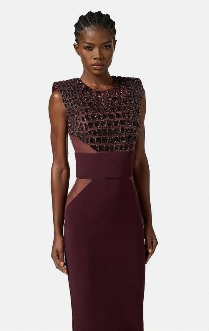 Elisabetta Franchi Lightweight Crepe Midi Dress With Structured Shoulders