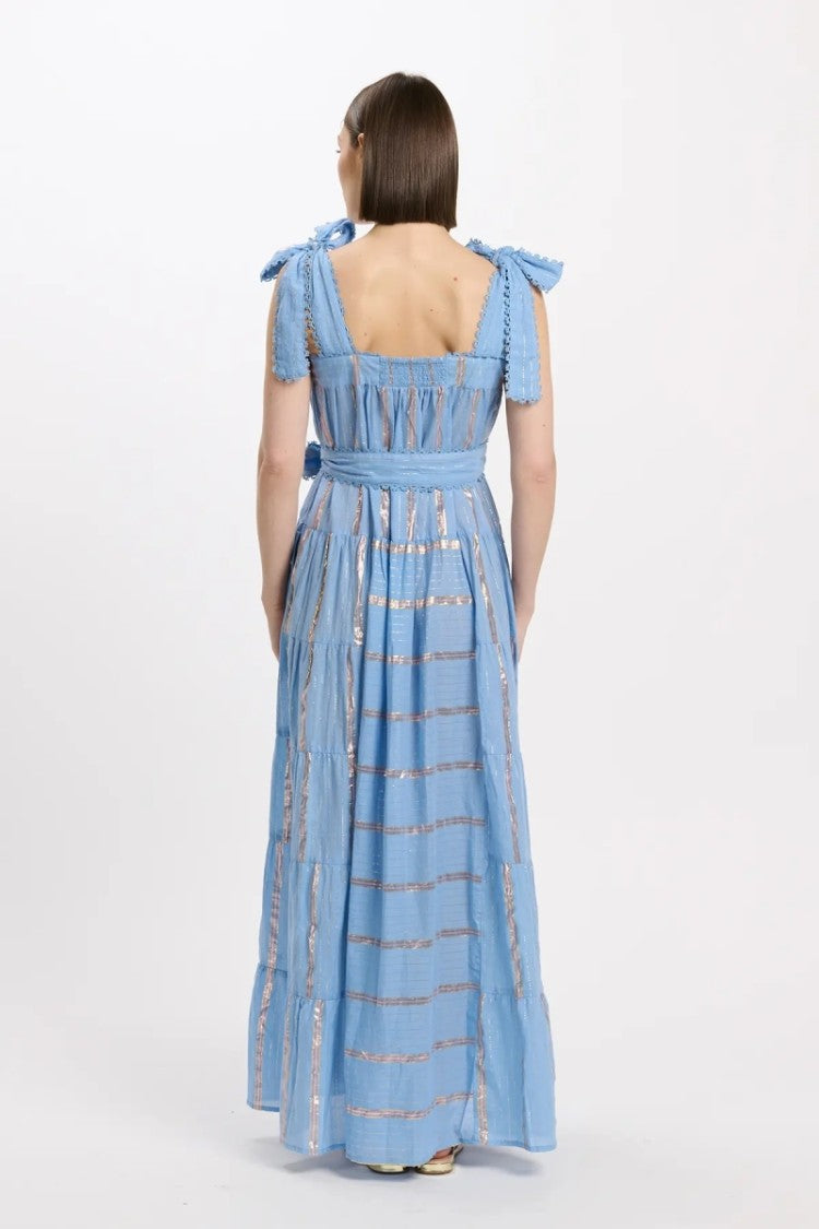 Miss June Long Aly Dress In Striped Cotton Lurex Blue