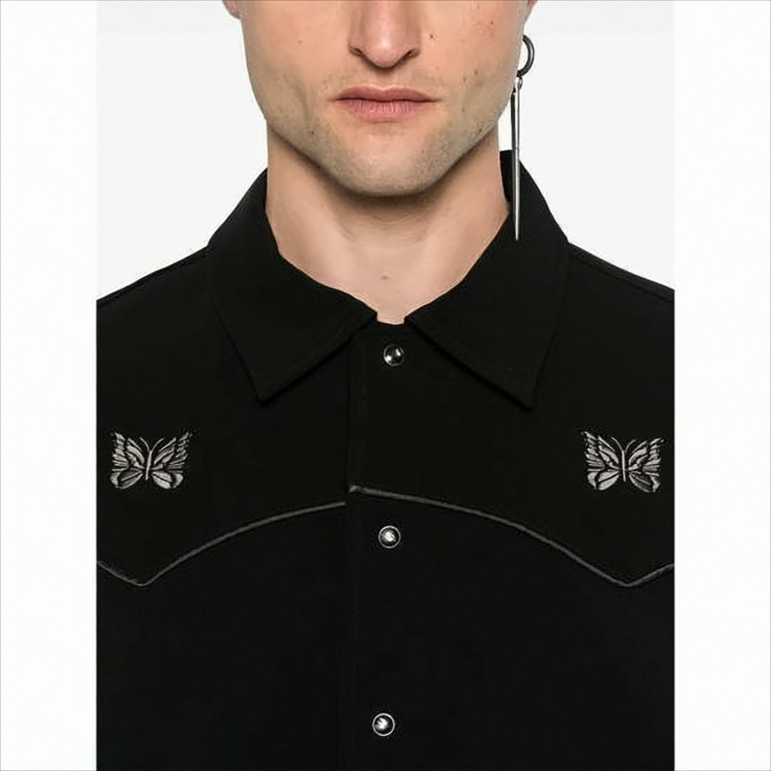Needles Classic Collar Black Jacket With Butterfly Embroidery