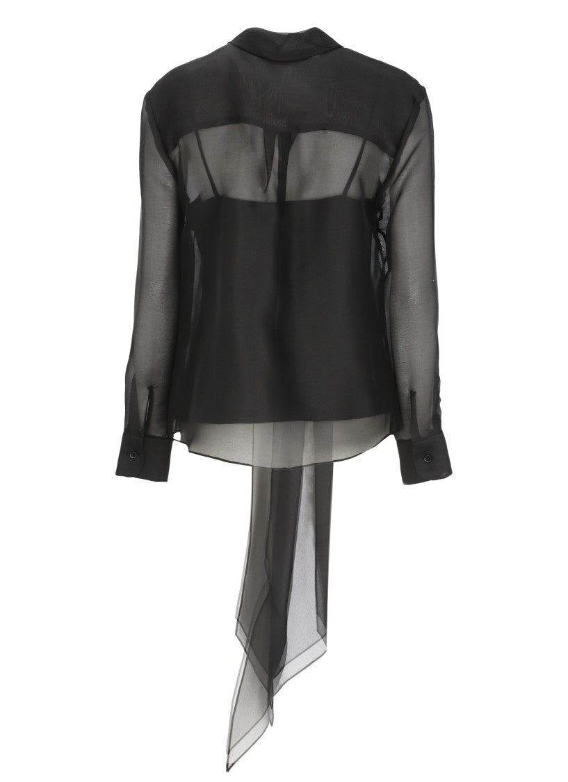Carolina Herrera Black Sheer Foulard Silk Blouse