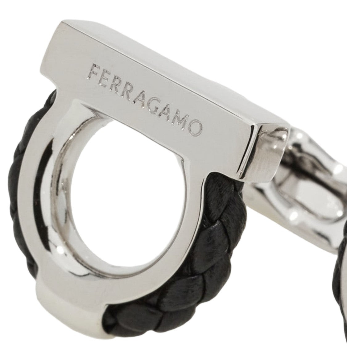 Salvatore Ferragamo Polished Brass Braided Calf Leather Cufflinks