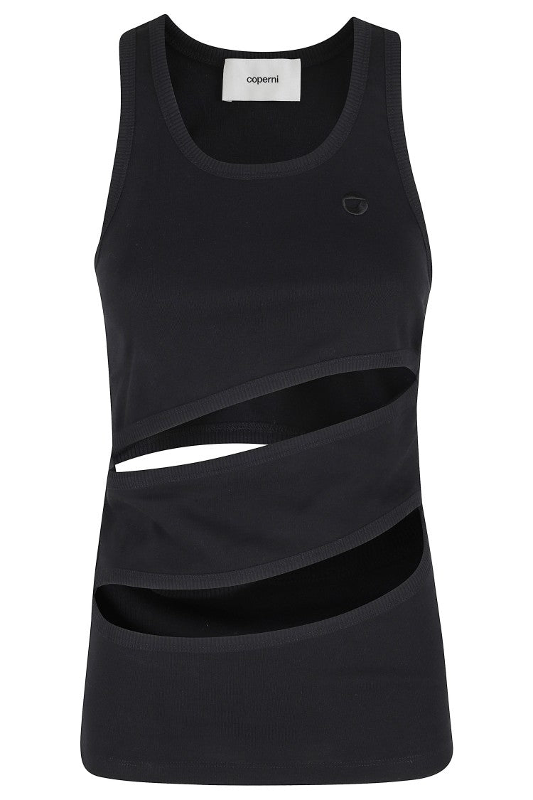 Coperni Black Spiral Asymmetrical Cut-Out Cotton Tank Top