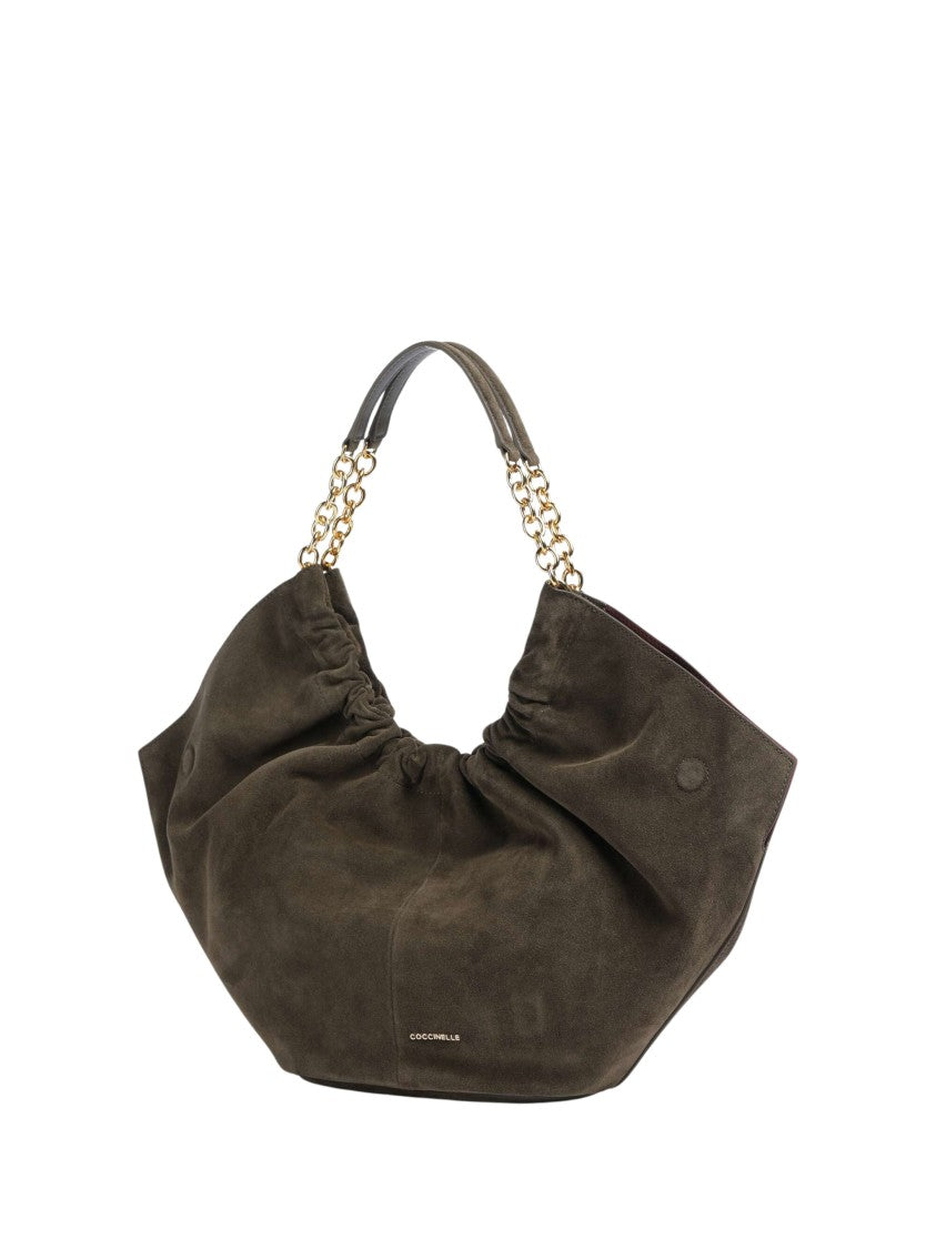 Coccinelle Medium Brushed Suede Handbag With Magnetic Closure And Gold-Tone Handles