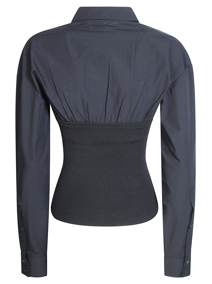 Pinko Black Terlaner Technical Ribbed Midsection Top