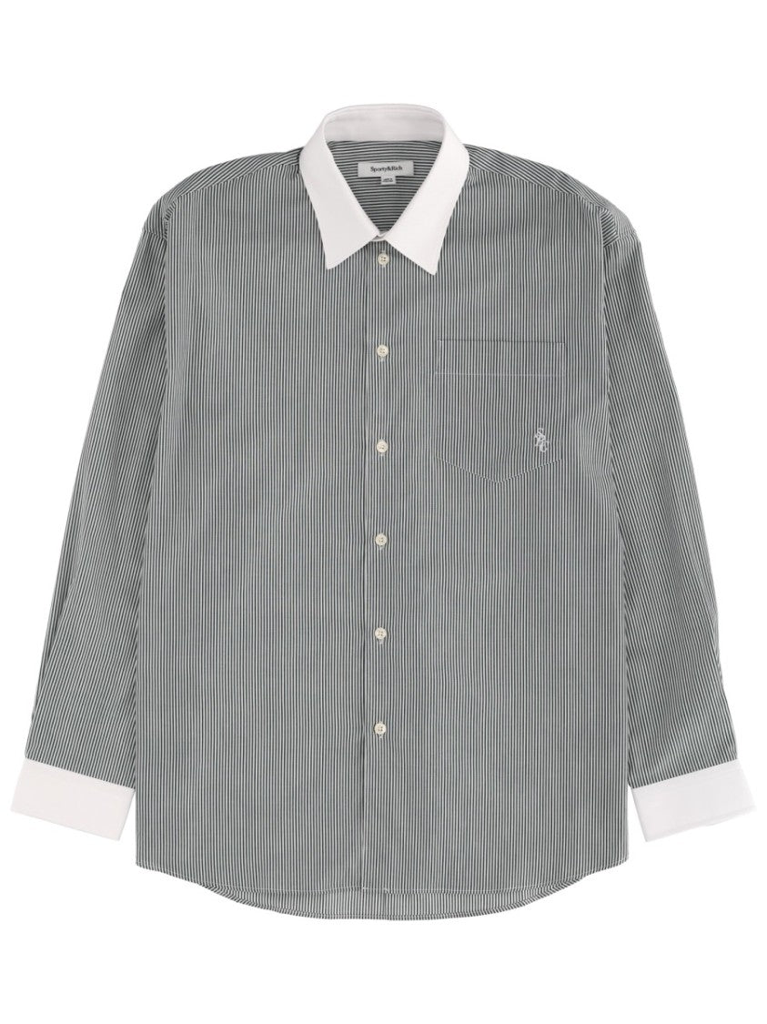 Sporty And Rich Logo Striped Cotton Oversized Shirt