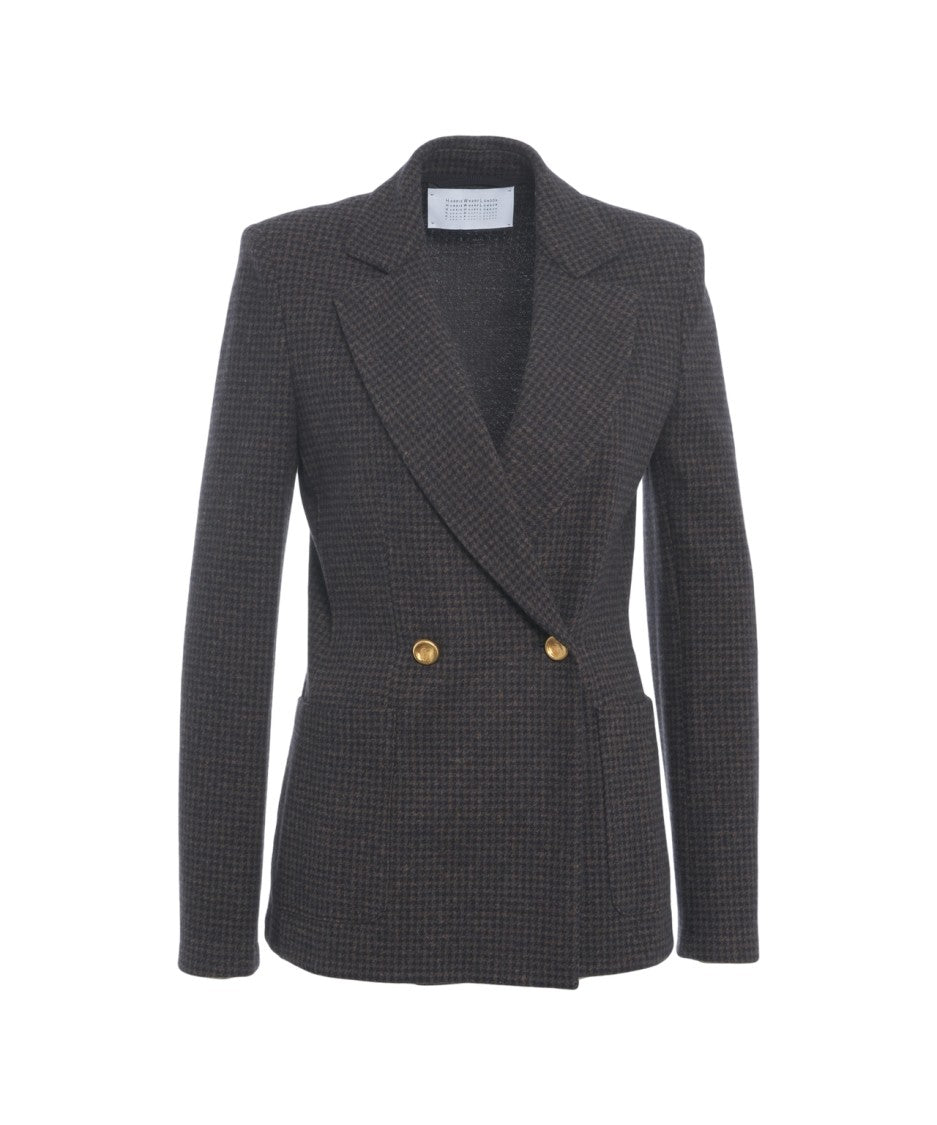 Harris Wharf London Double-Breasted Houndstooth Blazer With Gold Buttons