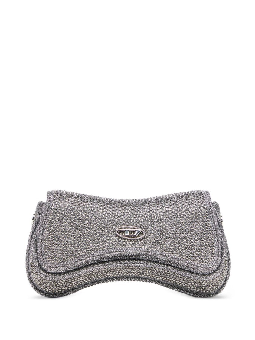 Diesel Silver Curved Crystal Embellished Handbag