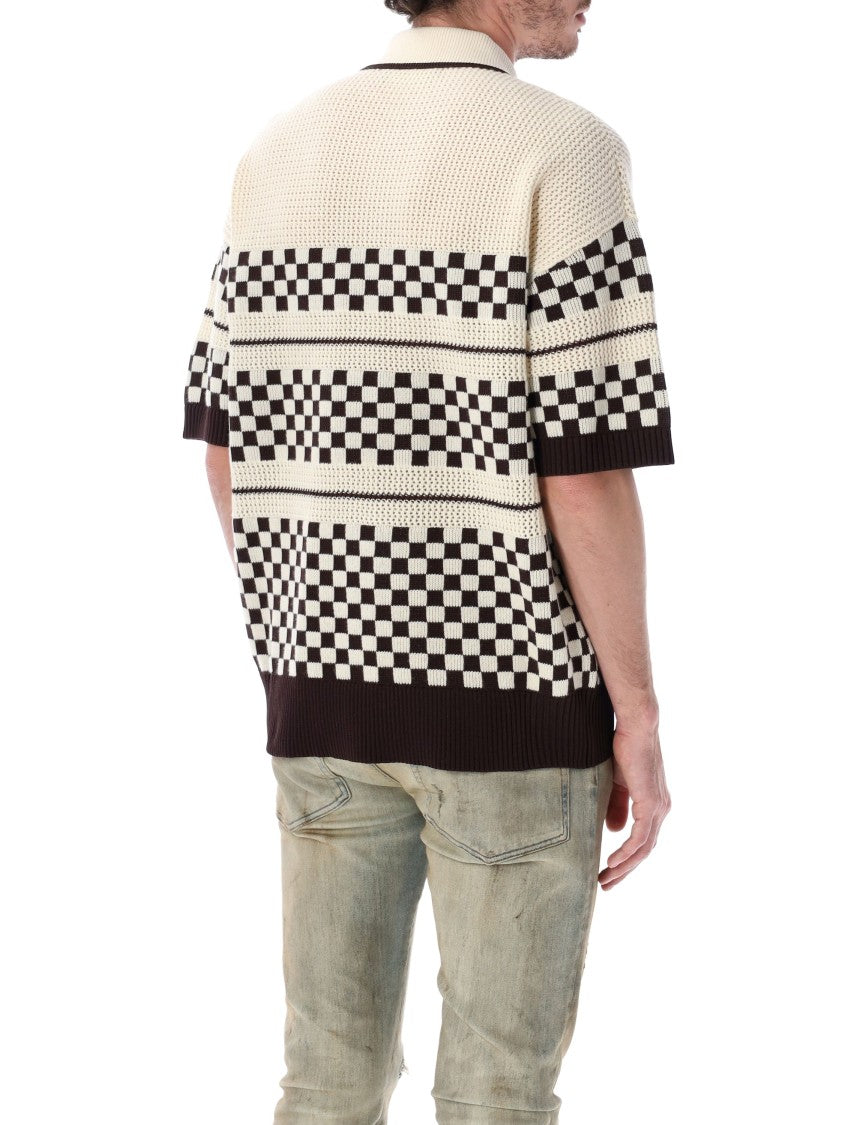 Amiri Bowling Knit Checkerboard Stripe Shirt
