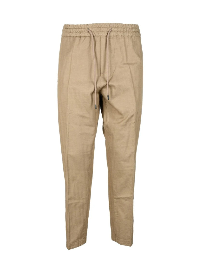 Dondup Yuri Relaxed Fit Cotton Linen Trousers With Elastic Waistband