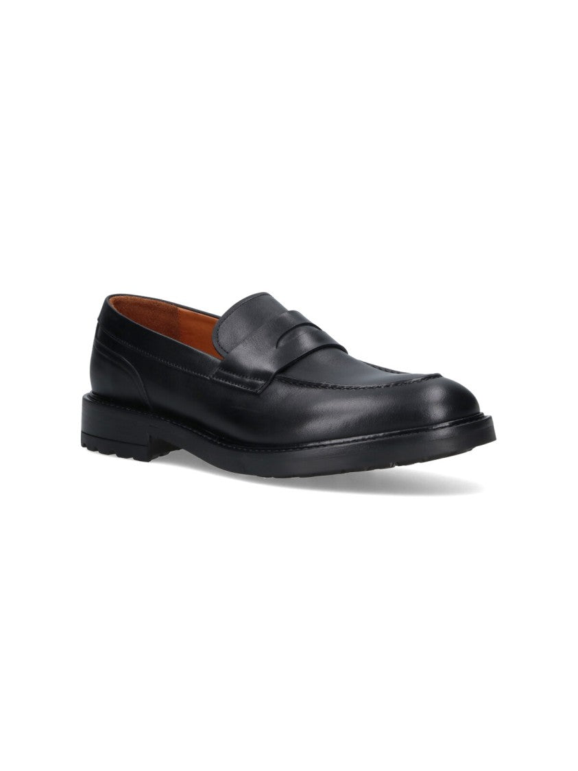 Alexander Hotto Penny Loafer Black Leather Flat Shoes With Textured Sole
