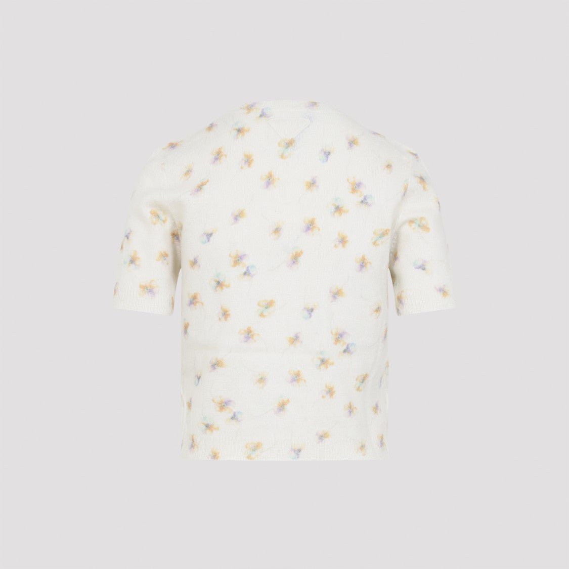 Prada White Wool Pullover With Multicolor Floral Inlay