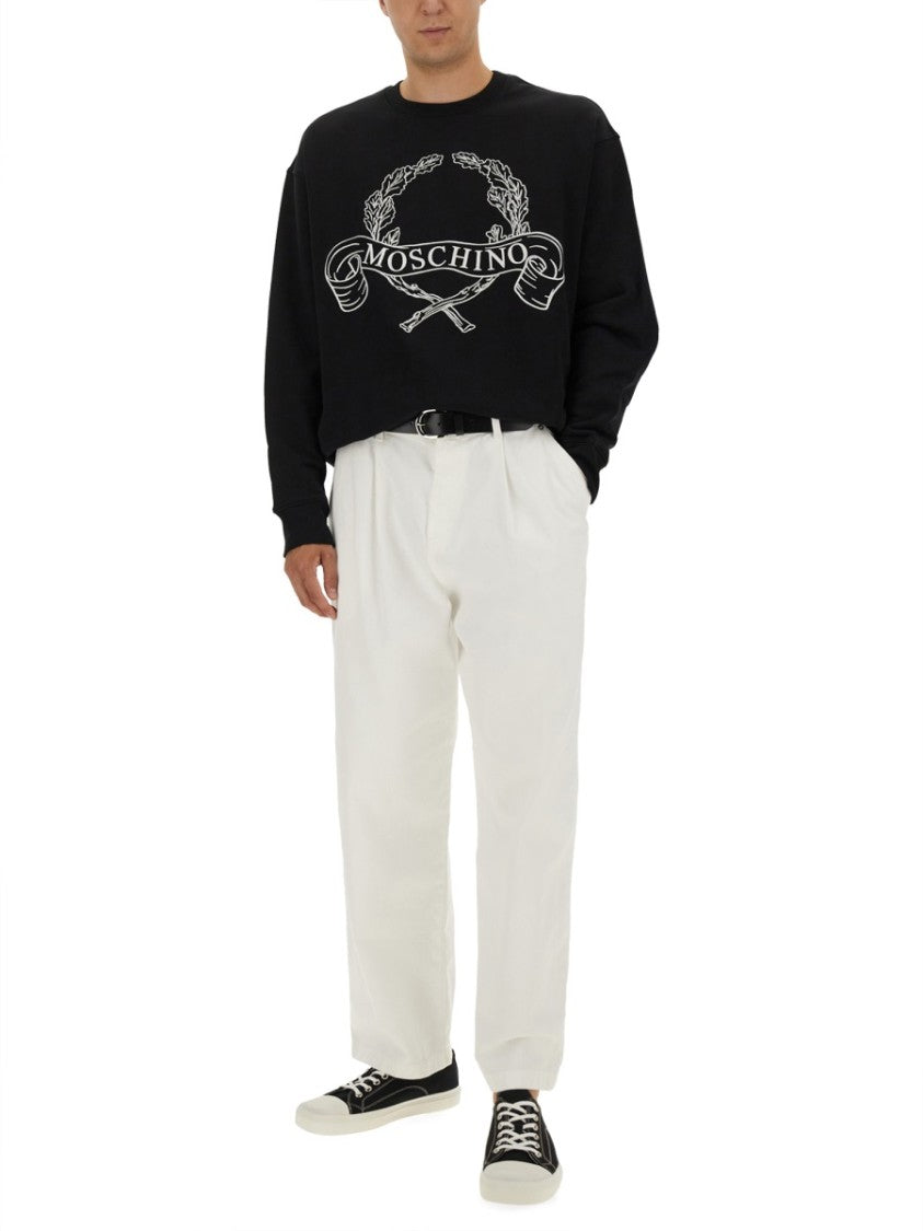 Moschino Black Sweatshirt With Laurel Crown Logo Embroidery
