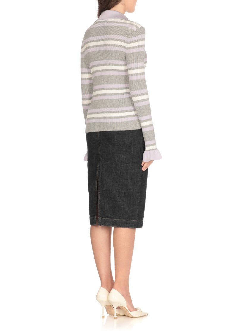 Self-Portrait All-Over Striped Long Sleeve Knitted Shirt