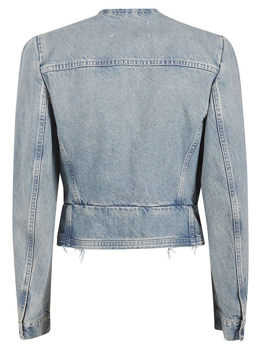 Maison Margiela Cropped Denim Jacket With V-Neckline And Distressed Details