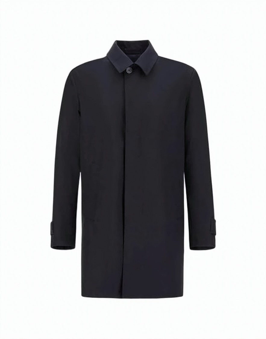 Herno Minimalist Black Jacket With Concealed Button Placket