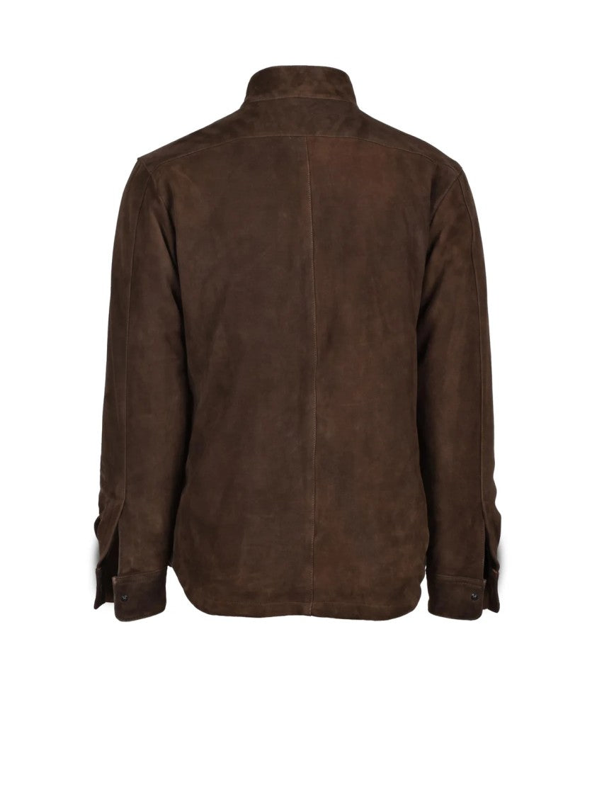 Volfagli Brown Suede Leather 'Donatello' Jacket With Snap Button Closure