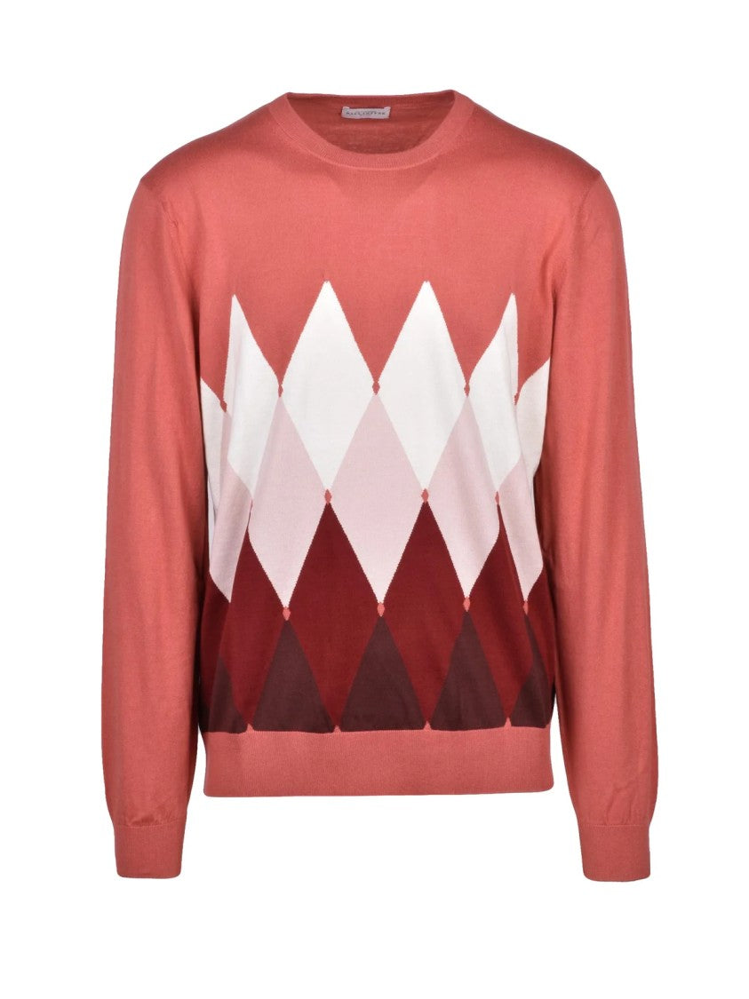 Ballantyne Brown Argyle Cotton-Cashmere Crewneck Sweater