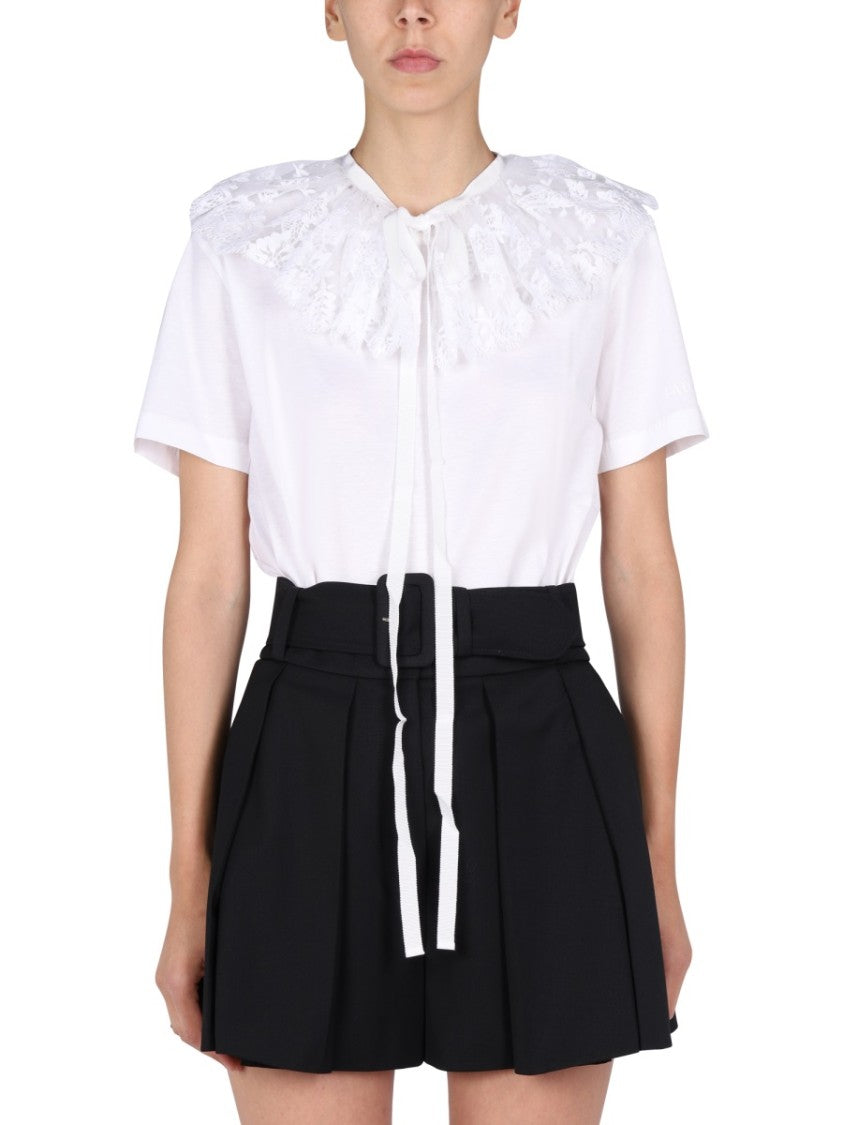 Patou Intricate Lace Embroidery Collar T-Shirt