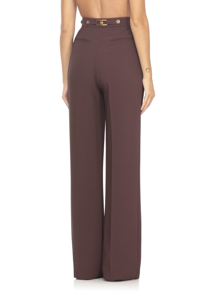 Elisabetta Franchi Bordeaux Wide-Leg Trousers With Tailored Front Pleats