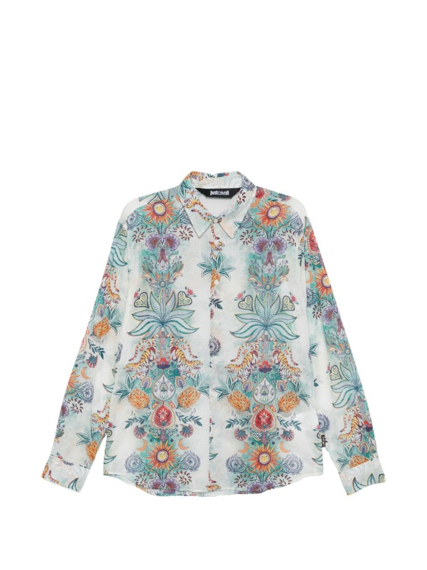 Just Cavalli Long-Sleeved Floral Animal Printed Shirt
