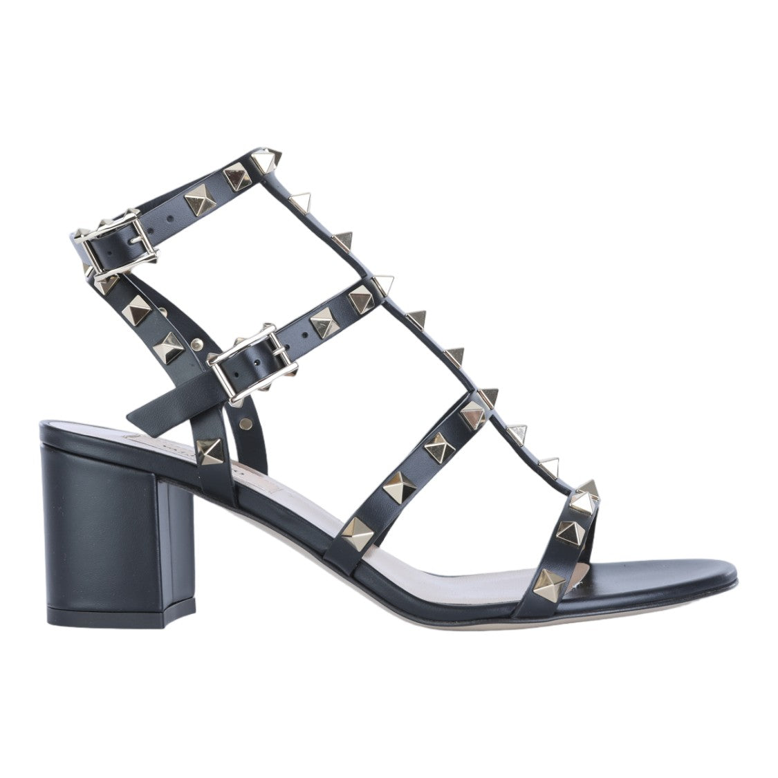 Valentino Garavani Black Pyramid Stud Block Heel Sandals