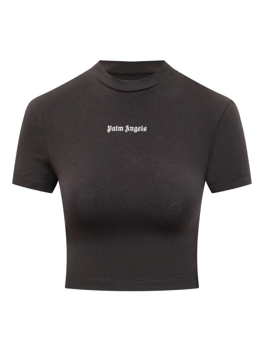 Palm Angels Cropped Black And White Logo T-Shirt