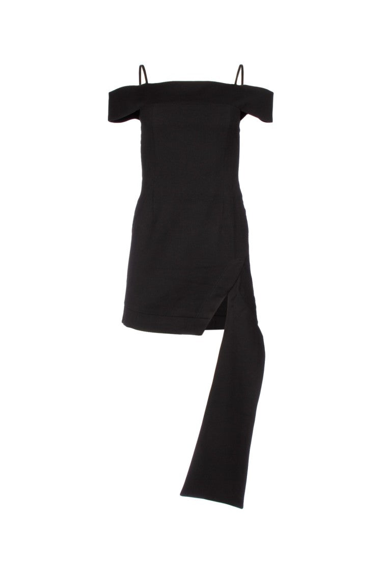 Yuzefi Off-Shoulder Black Dress With Asymmetrical Hemline