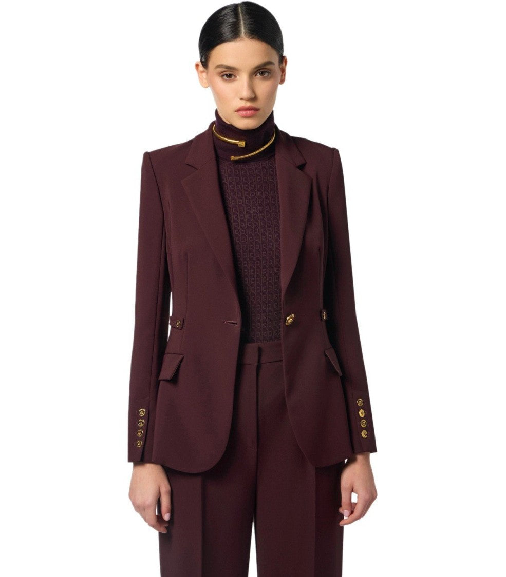 Elisabetta Franchi Merlot Single-Breasted Blazer